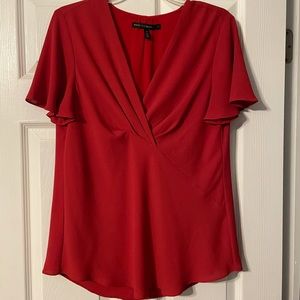 White House Black Market short sleeved pleated vneck blouse.